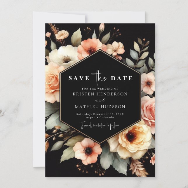 Save The Date Mariage de pêche botanique rustique (Devant)