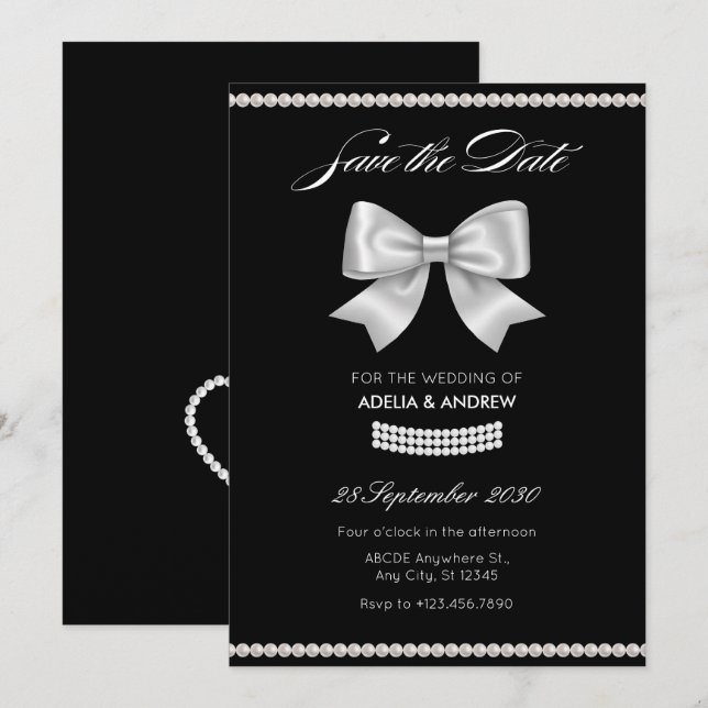 Save The Date Mariage de perle d'arc doux noir (Devant / Derrière)