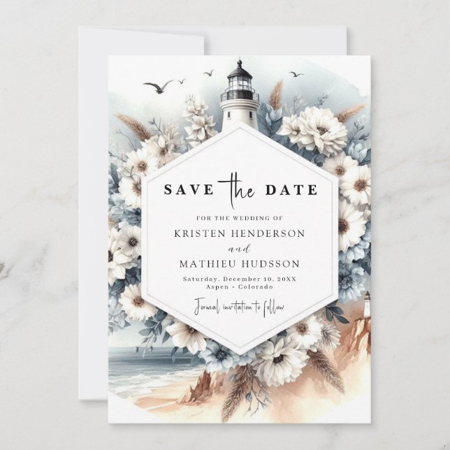 Save The Date Mariage de phare minimalisme unique (Devant)