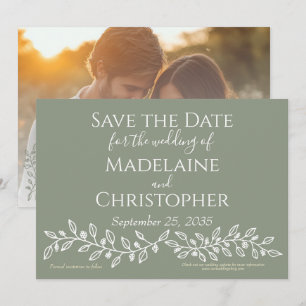 Save The Date Mariage de photo botanique moderne Boho Sage Green