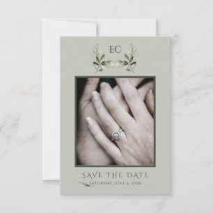 Save The Date Mariage de photo de monogramme de branche d'olive