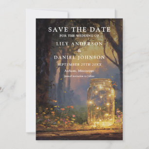Save The Date Mariage de photo de pot de maçon de forêt enchanté