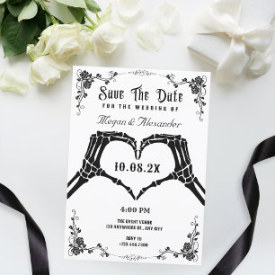 Save The Date Mariage de photo de squelette gothique noir et bla