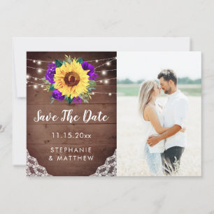 Save The Date Mariage de photo de tournesol rustique en dentelle