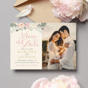 Save The Date Mariage de photo florale romantique ivoire rose