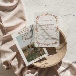 Save The Date Mariage de photo florale terracotta brûlée orange