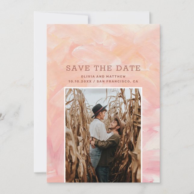 Save The Date Mariage de pinceau rose moderne (Devant)