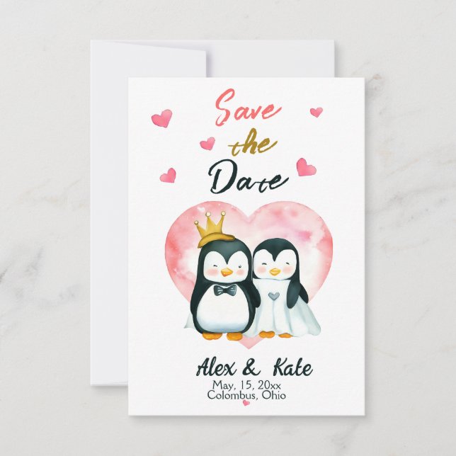Save The Date Mariage de pingouin mignon Économisez la date (Devant)