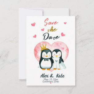 Save The Date Mariage de pingouin mignon Économisez la date
