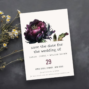 Save The Date Mariage de Pivoine Noire Violet Gothique Morose