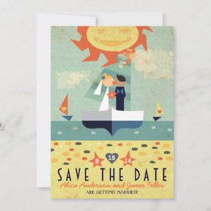 Save The Date Mariage de plage à la voile vintage de voyage Enre