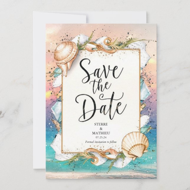 Save The Date Mariage de plage de sable rustique (Devant)