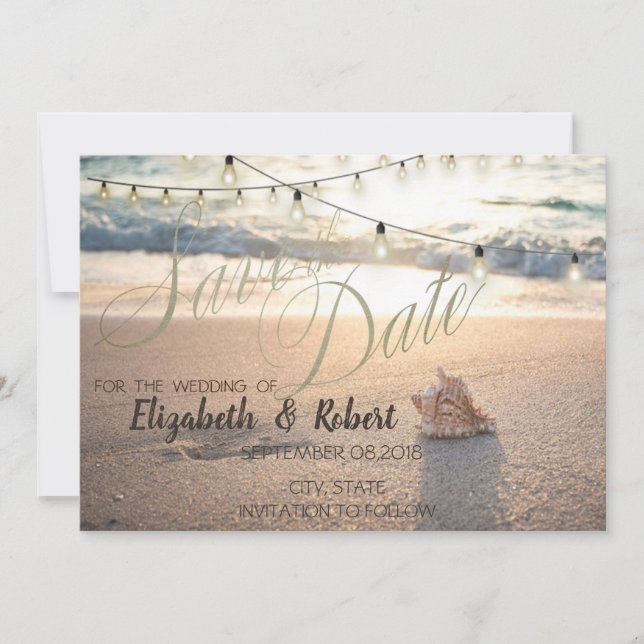 Save The Date Mariage De Plage, Feu De Coquillage Économisez La  (Devant)