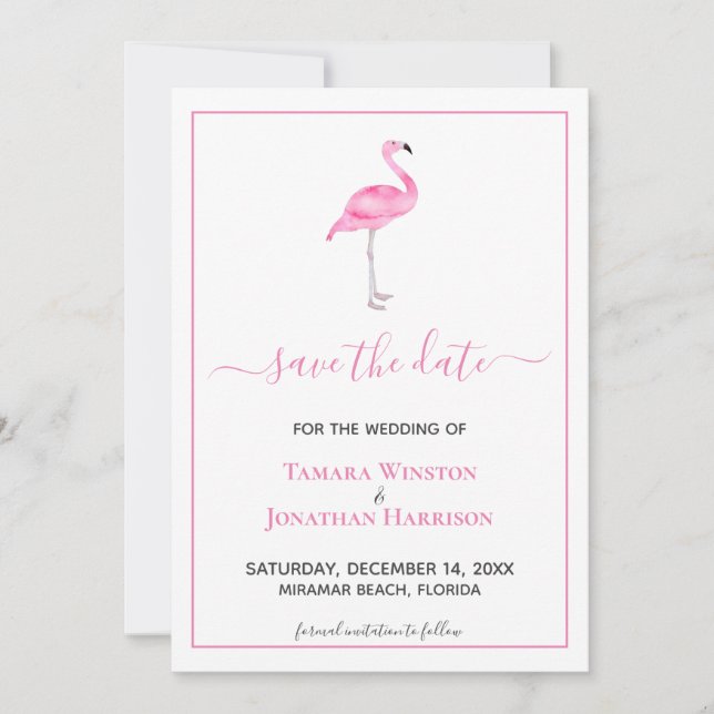 Save The Date Mariage de plage moderne Flamingo rose tropical (Devant)