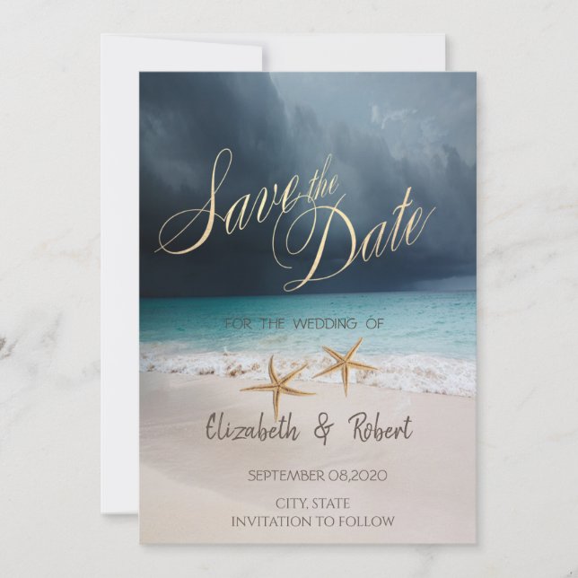 Save The Date Mariage De Plage, Seastars Économisez La Date (Devant)