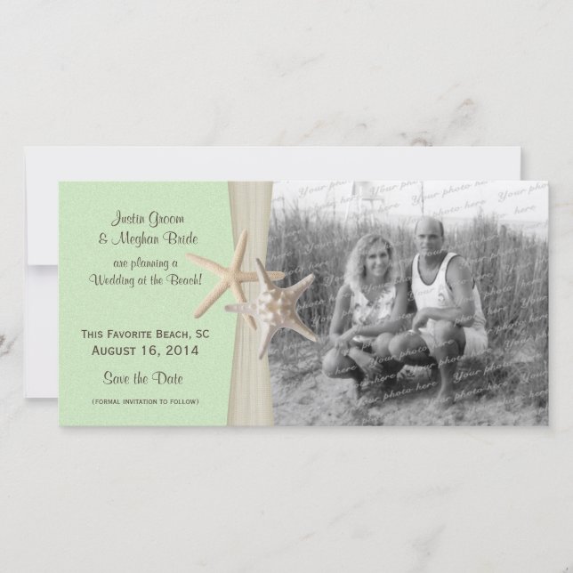 Save The Date Mariage de plage Starfish Green Enregistrer la pho (Devant)