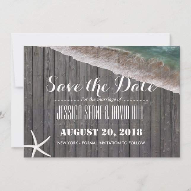 Save The Date Mariage de plage Starfish Wood Enregistrer la date (Devant)