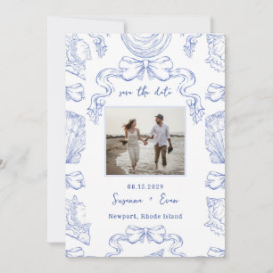 Save The Date Mariage de plage Toile Vintage Côtière Nœuds & Coq