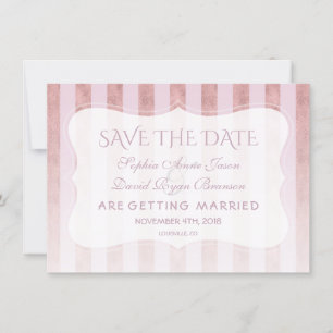 Save The Date Mariage de rayures d'or de Rose blanc