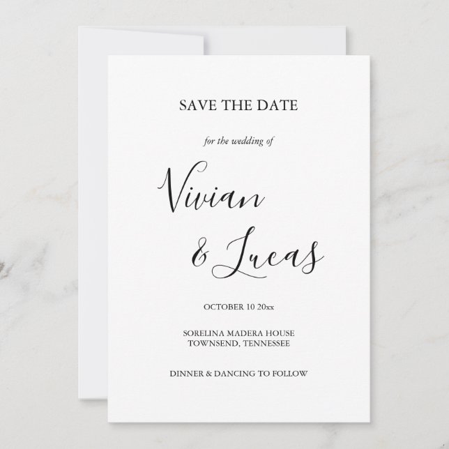 Save The Date Mariage de script blanc et noir Enregistrer la dat (Devant)