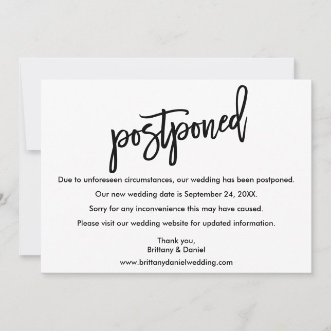 Save The Date Mariage de script de brosse reportée nouvelle cart (Devant)