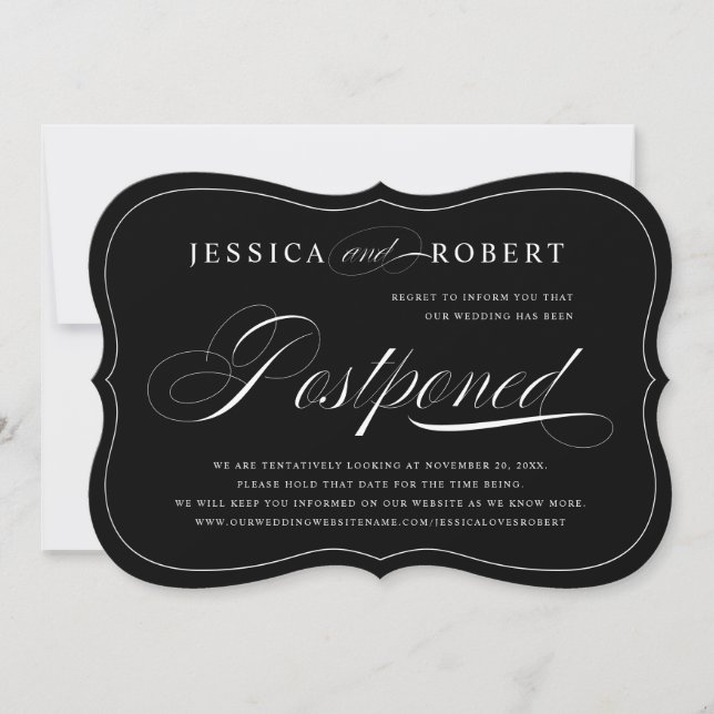 Save The Date Mariage de script élégant noir et blanc repoussé (Devant)