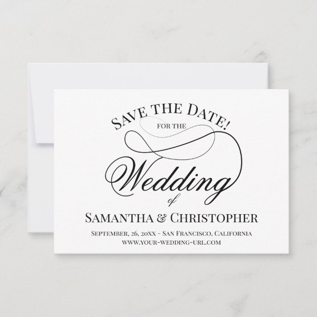 Save The Date Mariage de script en dentelle noir et blanc simple (Devant)