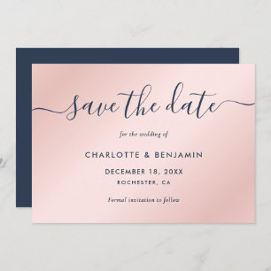 Save The Date Mariage de script moderne bleu et bleu marine