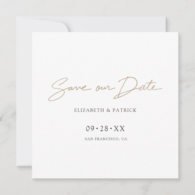 Save The Date Mariage de script or moderne simple et élégant (Devant)