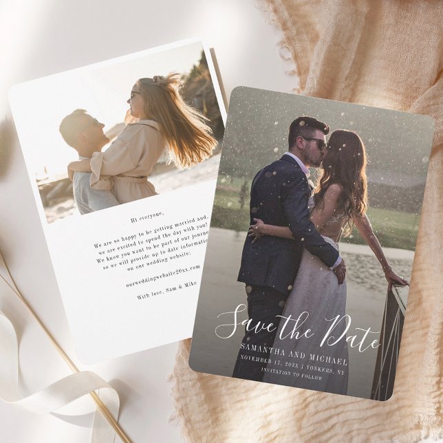 Save The Date Mariage de script photo moderne (Save the Date Photo Wedding Announcement Card)