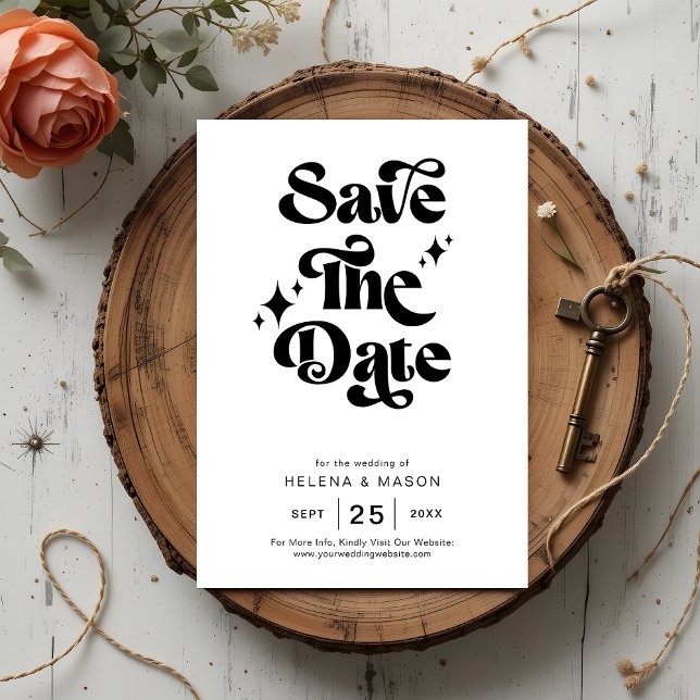 Save The Date Mariage de script Super noir et blanc rétroactif (Créateur téléchargé)