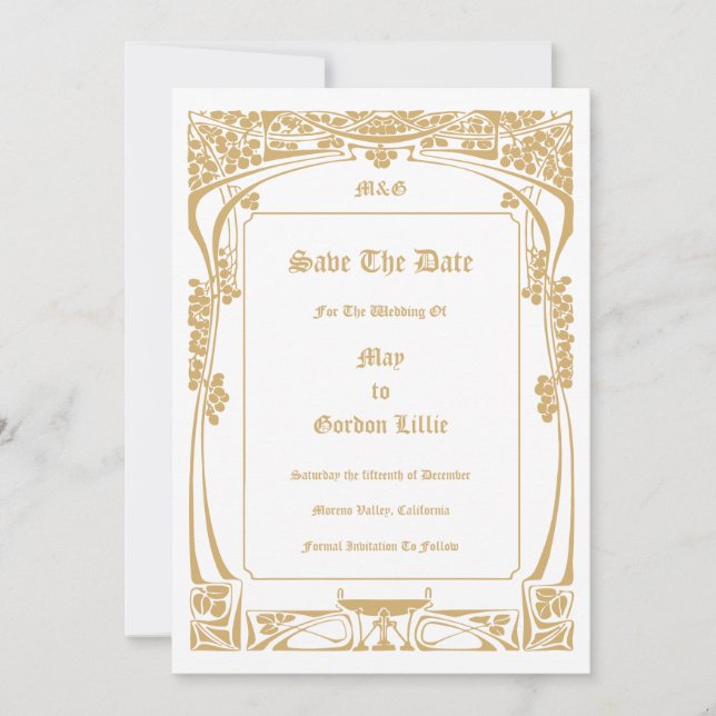 Save The Date Mariage de style Art nouveau vintage (Devant)