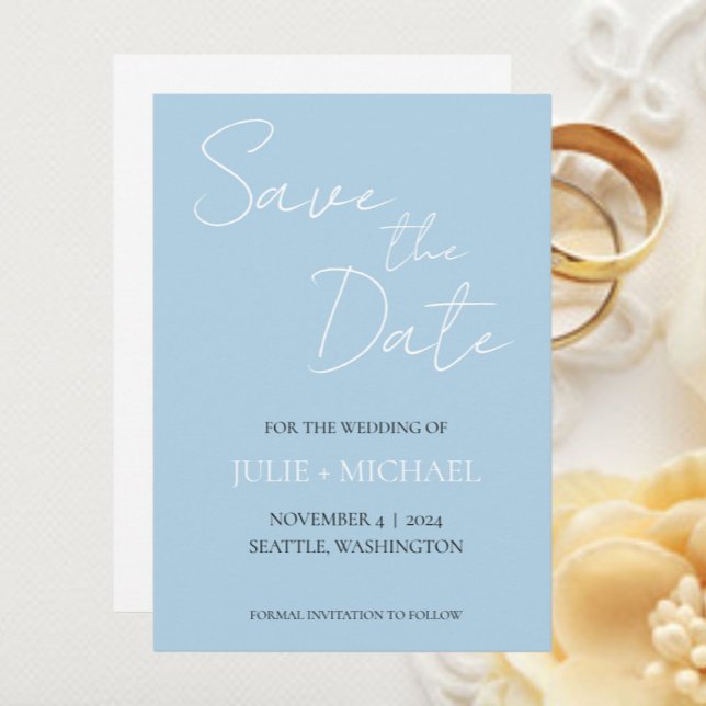 Save The Date Mariage de style simple bleu clair (In Situ Wedding)