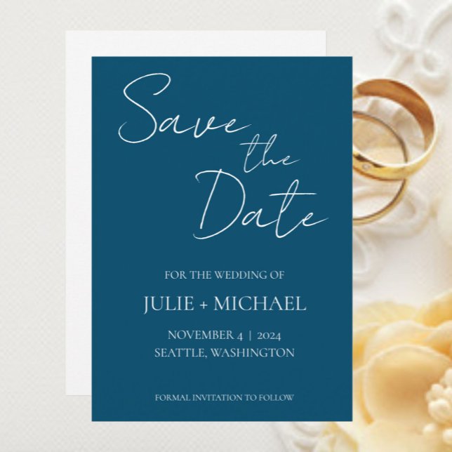 Save The Date Mariage de style simple bleu sarcelle (In Situ Wedding)