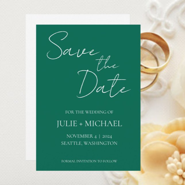Save The Date Mariage de style simple vert émeraude (In Situ Wedding)