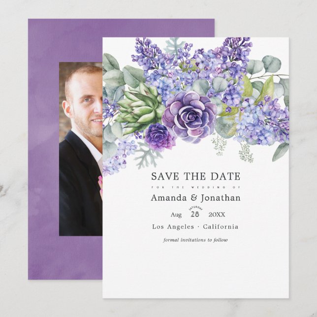 Save The Date Mariage de Succulentes de Eucalyptus Tropical Phot (Devant / Derrière)