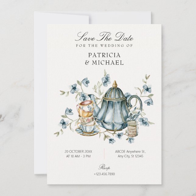Save The Date Mariage de tasse de thé (Devant)