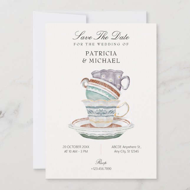 Save The Date Mariage de tasse de thé (Devant)