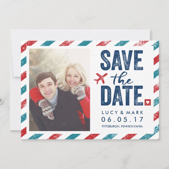 Save The Date Mariage de thème postal de destination | Save the  (Devant)