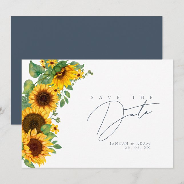 Save The Date Mariage de tournesol Boho Royal Blue Opulence (Devant / Derrière)