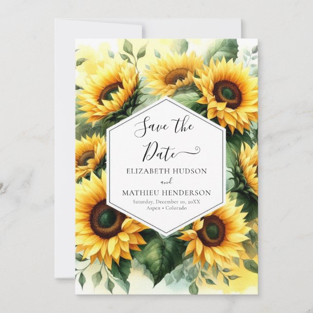Save The Date Mariage de tournesol botanique simple (Devant)