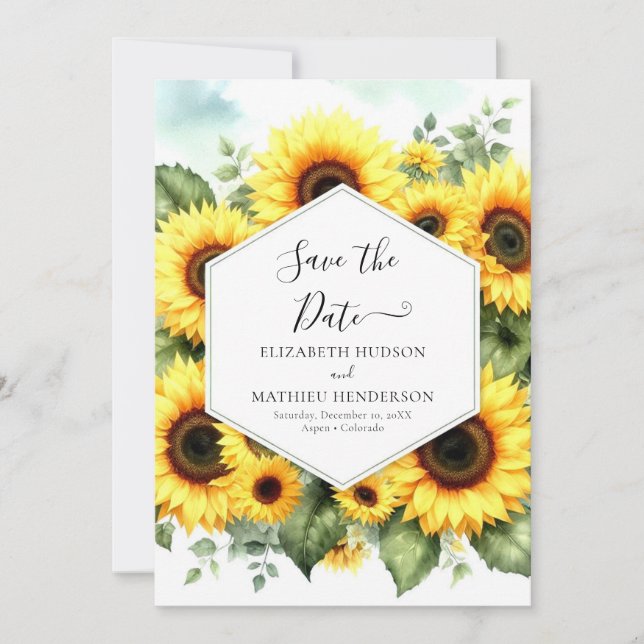 Save The Date Mariage de tournesol chic unique (Devant)