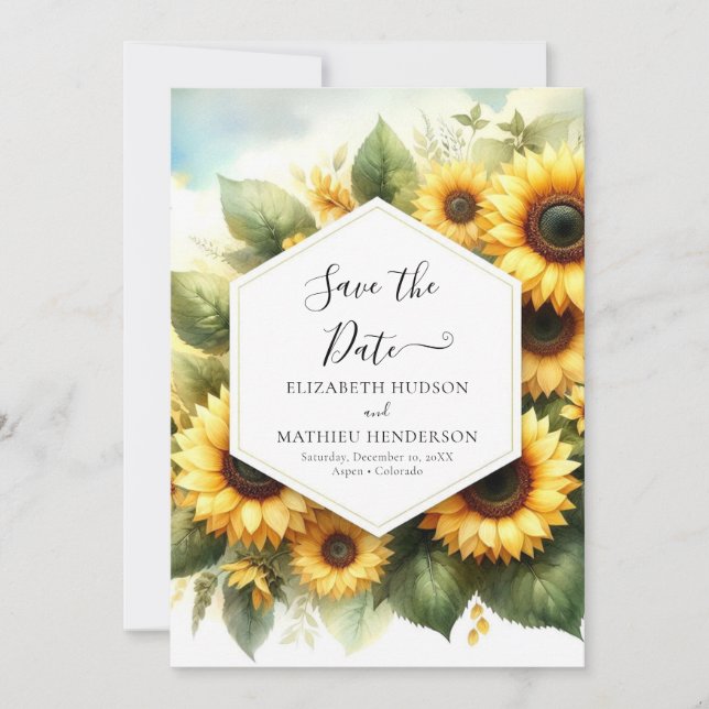 Save The Date Mariage de tournesol élégant numérique (Devant)