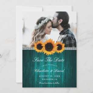 Save The Date Mariage de tournesol en bois turquoise