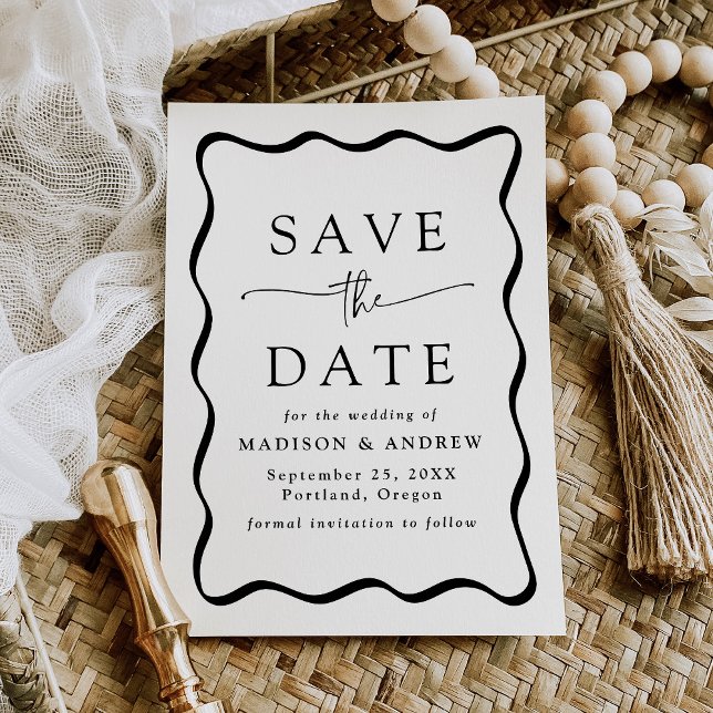 Save The Date Mariage de trame Black Wavy moderne (Créateur téléchargé)