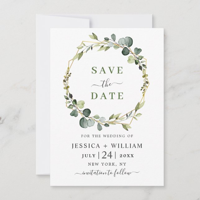 Save The Date Mariage de trame de couronne fleurie Eucalyptus mo (Devant)