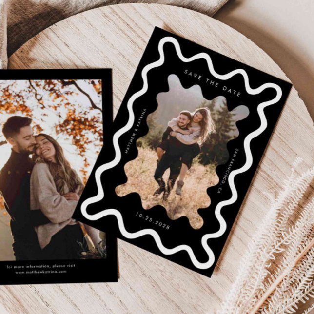 Save The Date Mariage de trame ondulé noir (Créateur téléchargé)