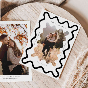 Save The Date Mariage de trame ondulé noir et blanc