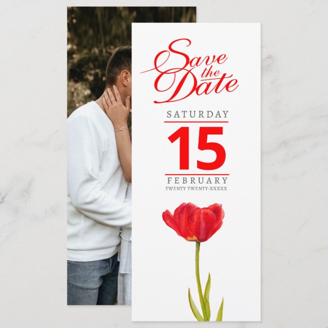 Save The Date Mariage de tulipe rouge enregistrer la date (Devant / Derrière)
