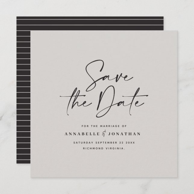 Save The Date mariage de typographie décontracté noir gris (Devant / Derrière)